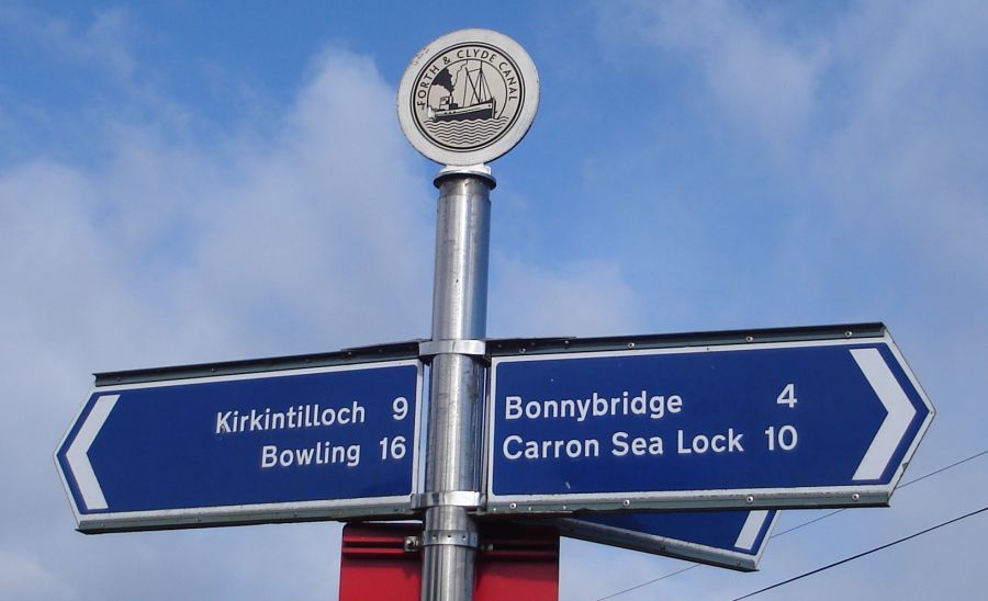 Signpost at Castlecary on Forth and Clyde Canal