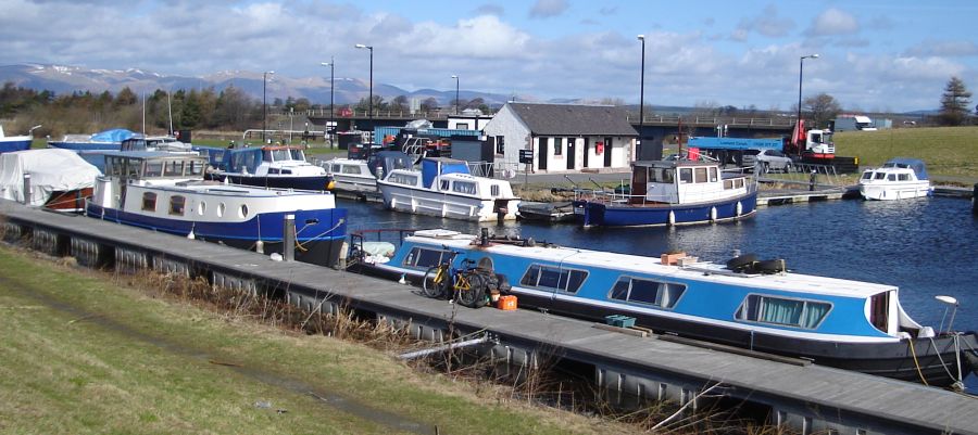 Boats in Basin at Sea Lock on The Forth and Clyde Canal entrance to the River Carron