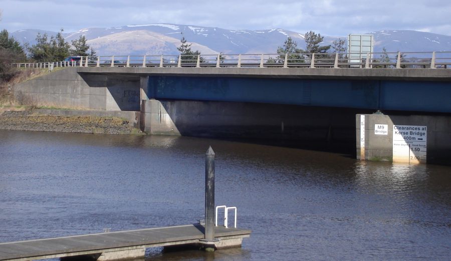 Exit from Forth & Clyde Canal to River Carron at Kerse Bridge beneath the Ochil Hills