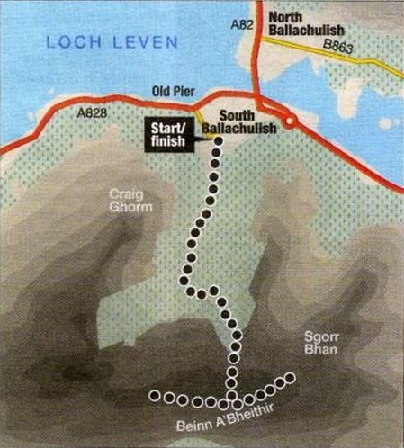 Route Map for Beinn a Bheithir