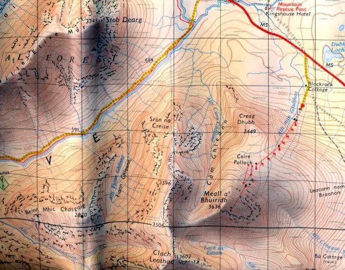 Map of Meall a Bhuiridh, Clach Leathad and Sron na Creise