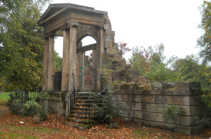 Portico of the former Linthouse Mansion in Elder Park in Govan