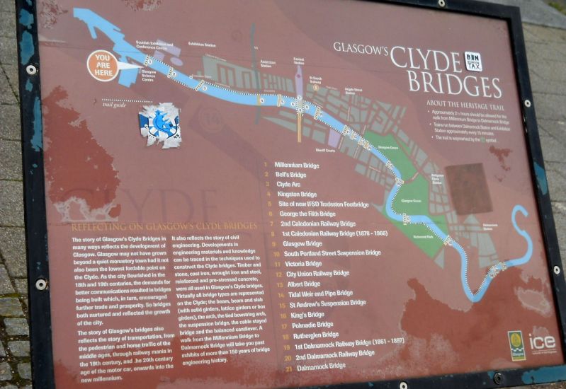 Map of the Bridges over the River Clyde in Glasgow, Scotland