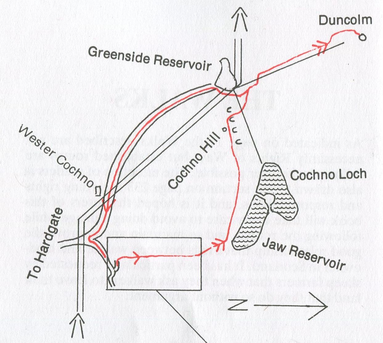 Map of Jaw Reservoir and Cochno Loch