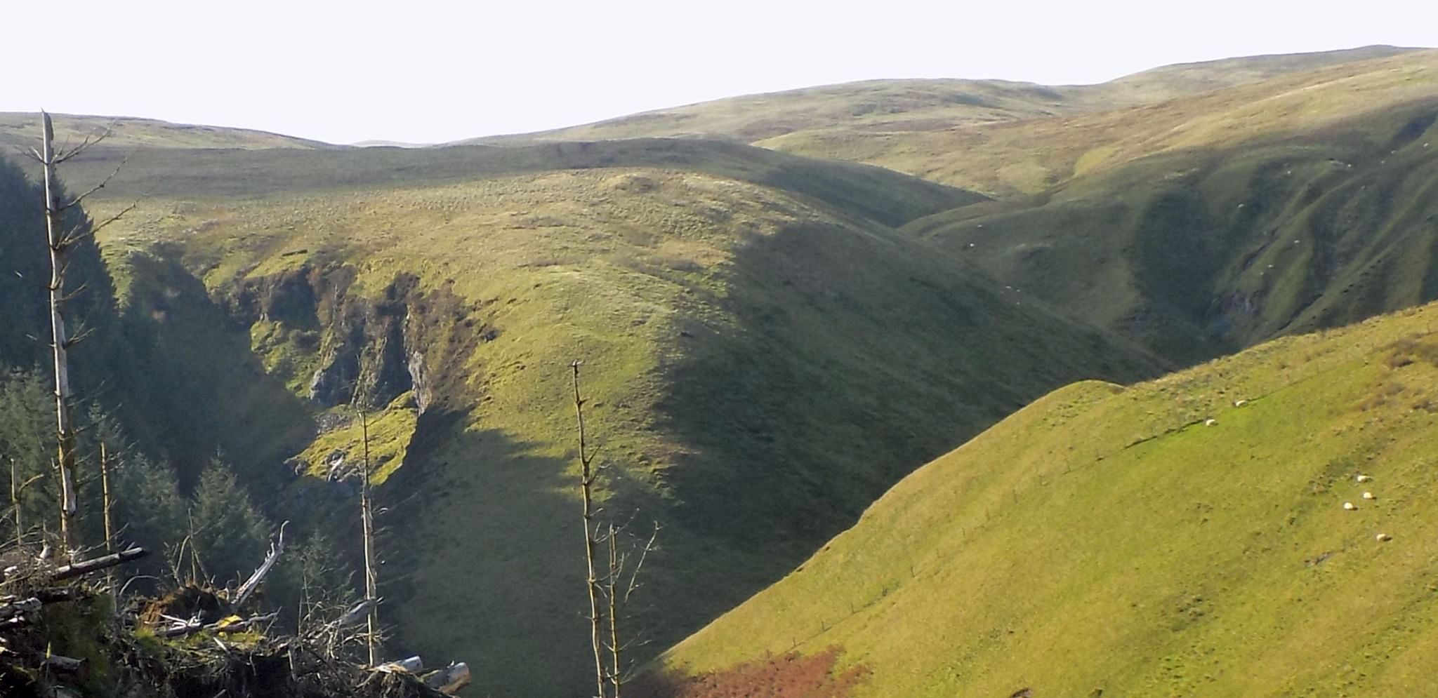 Rock face above Hole of Kailrine at head of Gonachan Burn in the Campsie Fells