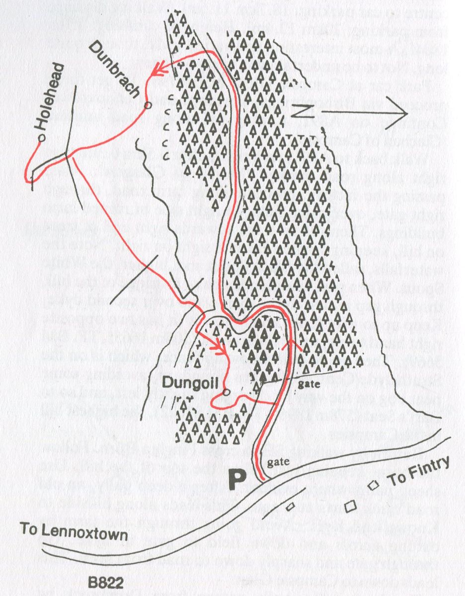 Route Map of Dungoil in the Campsie Fells in Central Scotland