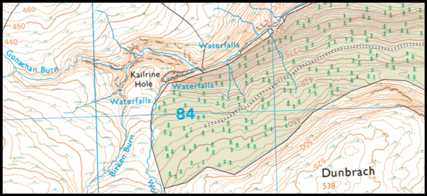 Location Map for Hole of Kailrine in the Campsie Fells in Central Scotland