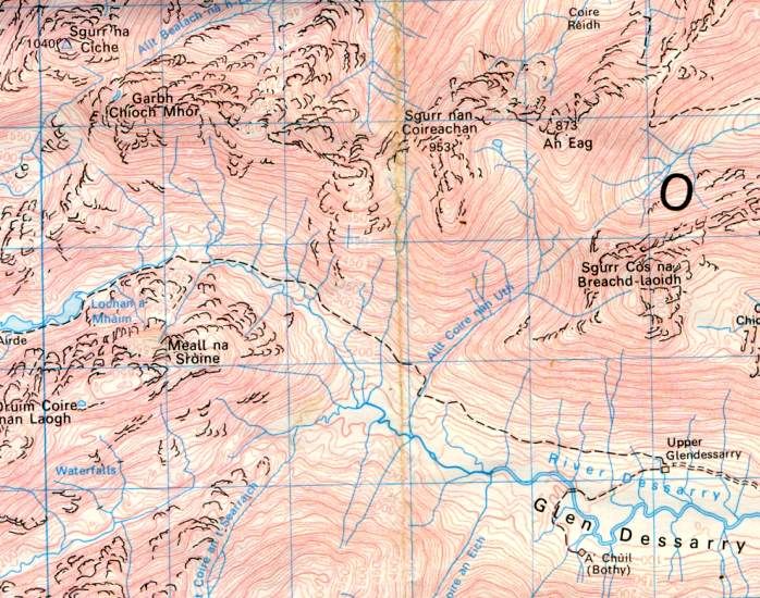 Location Map and Access Route for Sgurr na Ciche, Garbh Coch Mhr and Sgurr nan Coireachan in Knoydart