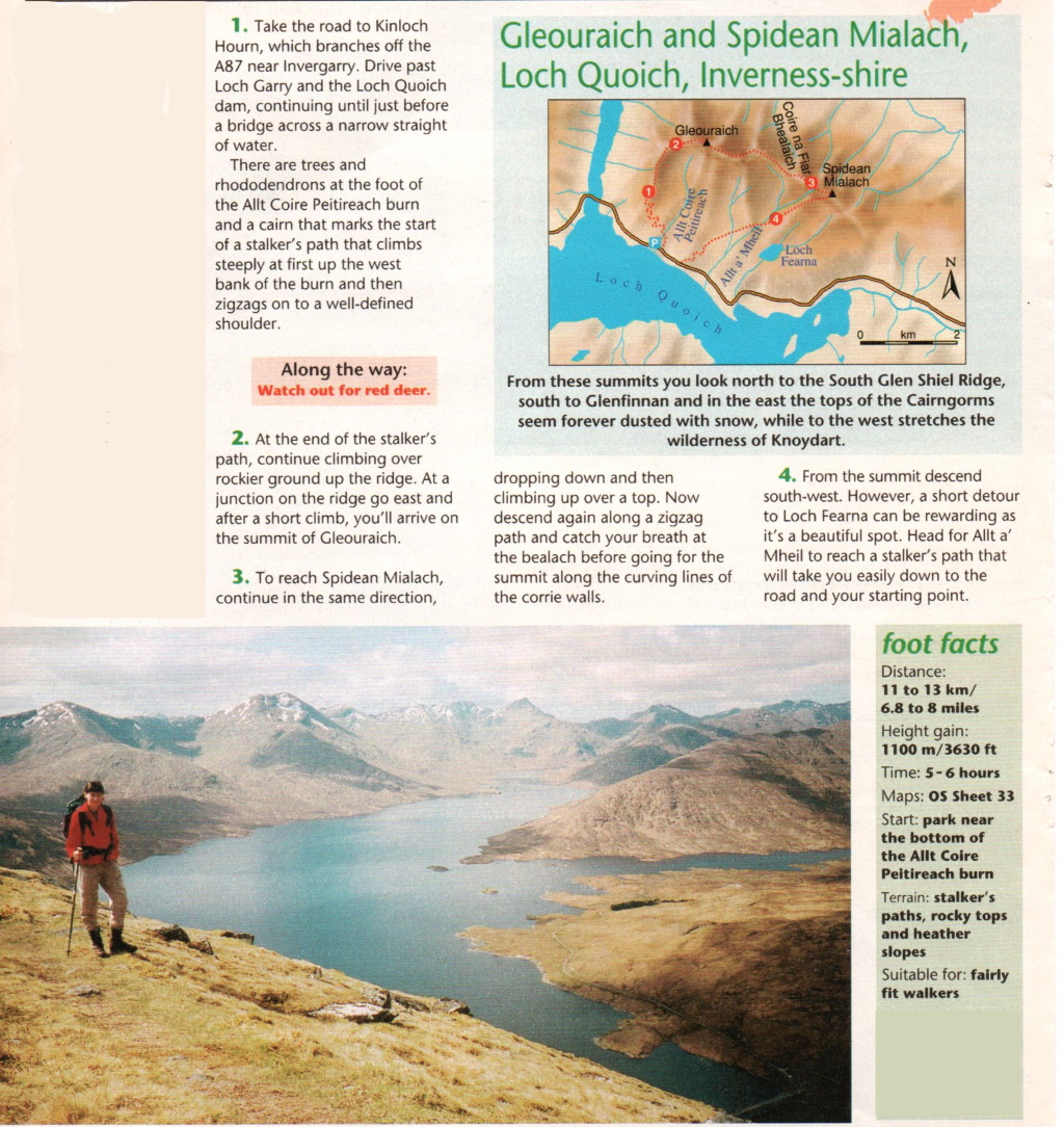 Route Description and Map for Spidean Mialach and Gleouraich in Knoydart