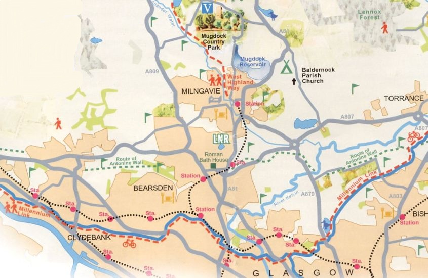 Map showing route of the Antonine Wall through Bearsden