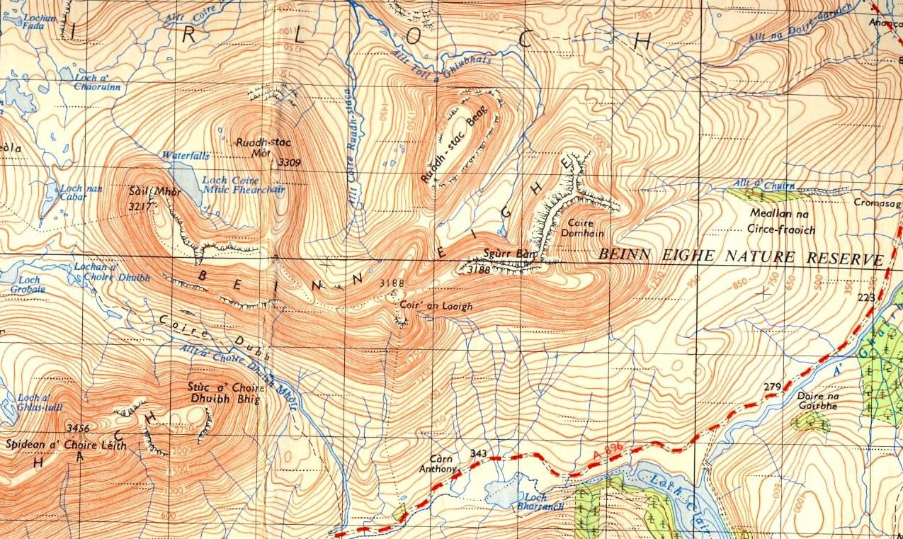 Map for Beinne Eighe and Coire Mhic Fhearchair in Torridon Region of NW Scotland