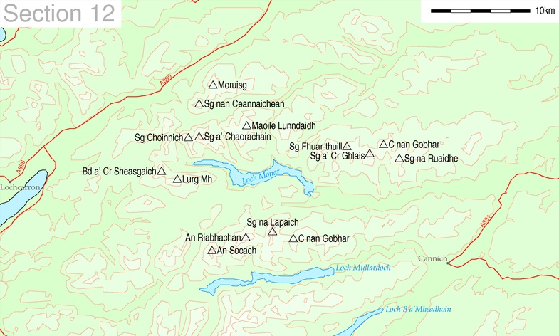 Map of the Munros of the Loch Monar area