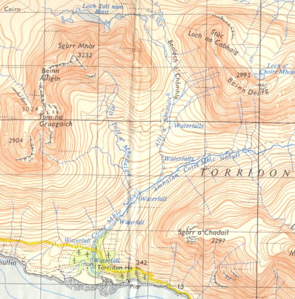 Map for Beinn Alligin and Beinn Dearg in the Torridon Region of the NW Highlands of Scotland