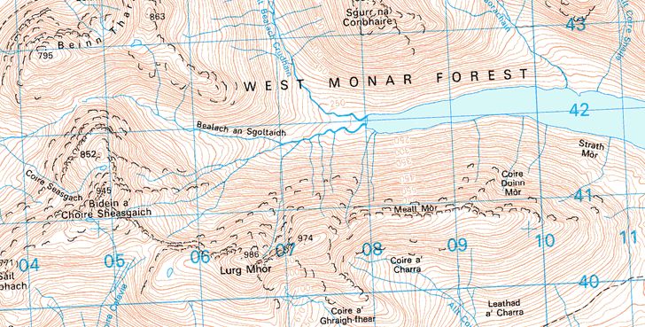 Map of Bidean A'Choire Sheasgaich, Lurg Mhor & Loch Monar
