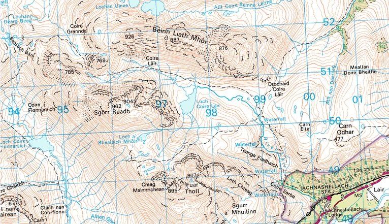 Location Map and access route for Sgorr Ruadh in the Torridon region of the Scottish Highlands