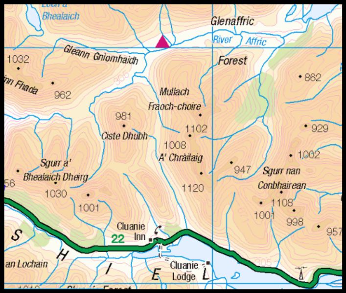 Location Map of A'Chralaig and Mullach Fraoch-choire