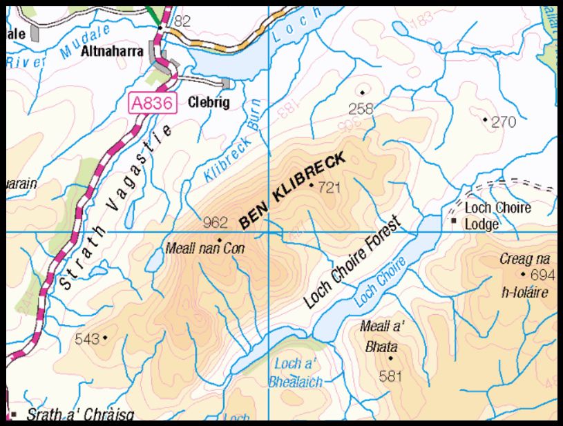 Location Map for Ben Klibreck in Highlands of Northern Scotland