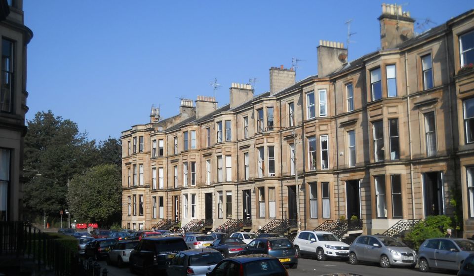 Terraced houses off Byres Road in west of Glasgow