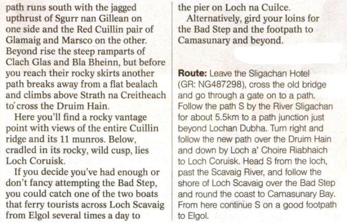 Route Description for walk from Sligachan via Loch Coruisk to Elgol