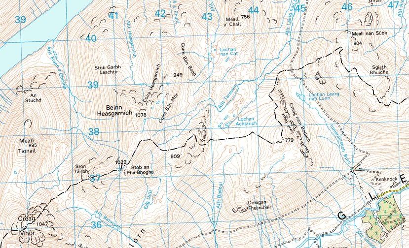 Map of Creag Mhor, Beinn Heasgarnich and Meall nan Subh