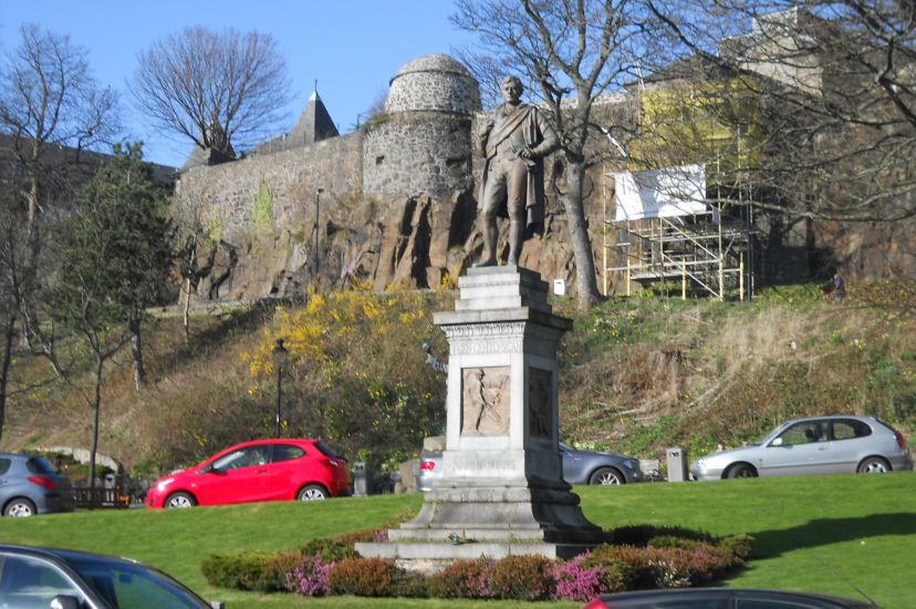 Statue of Robert Burns beneath the Walls of the Old Town of Stirling
