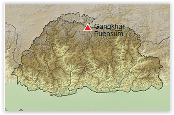 Location Map of Gangkhar Puensum in Bhutan