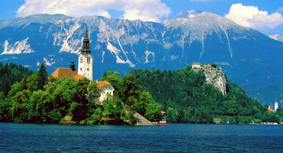 The Church and Castle at Lake Bled in Slovenia