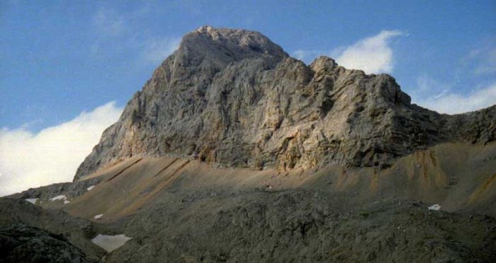Summit rock cone of Mt. Triglav in the Julian Alps of Slovenia
