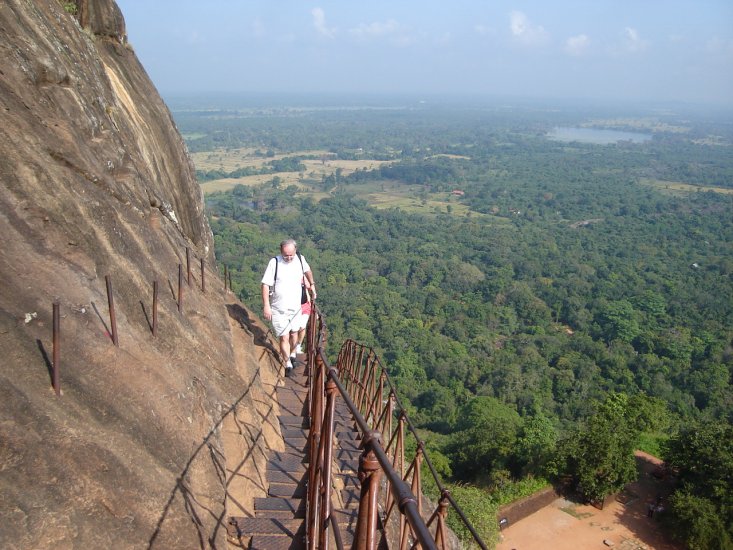 Ascending Stairway to Rock Fortress City at Sigiriya