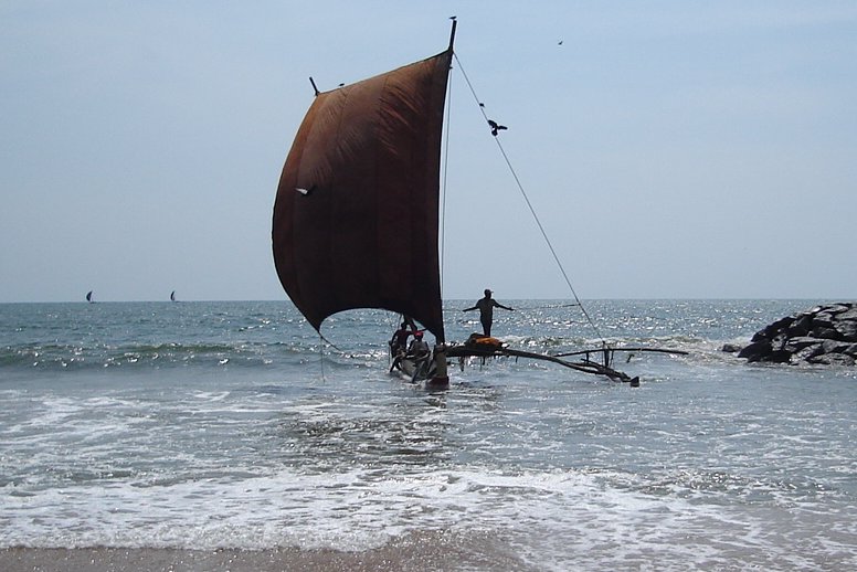 Square-sailed Fishing Boat at Negombo on West Coast of Sri Lanka