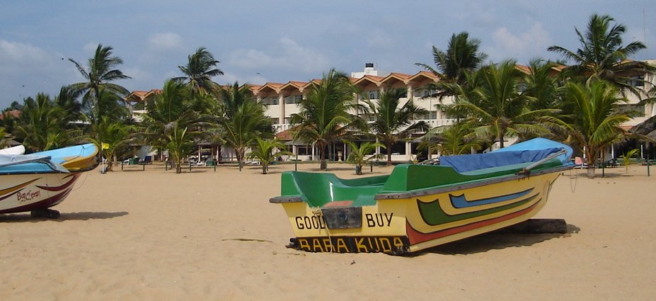Pleasure Boats on beach at Negombo on West Coast of Sri Lanka