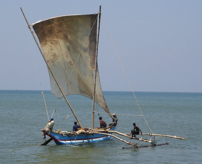 Square-sailed Fishing Boat at Negombo on West Coast of Sri Lanka