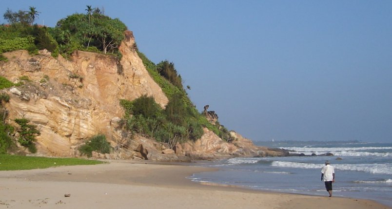 Headland at end of beach at Matara on the South Coast of Sri Lanka