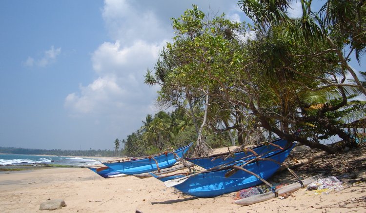Outrigger Fishing Boats on Beach at Tangalla