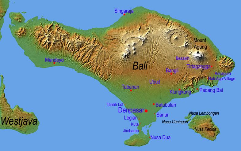 Map of the Indonesian Island of Bali