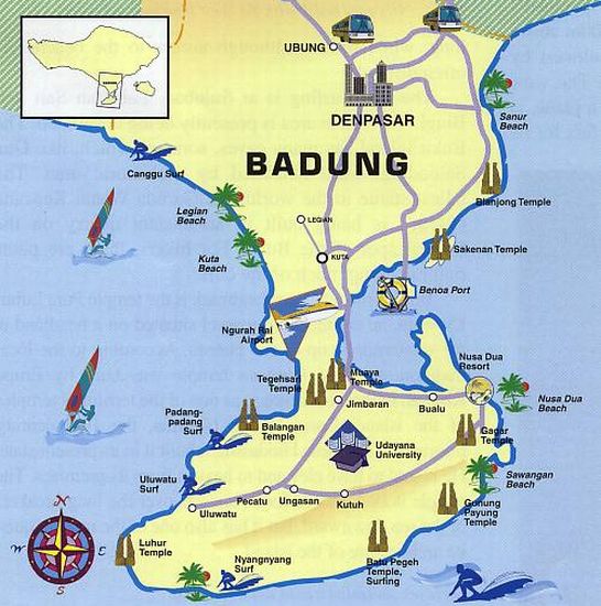 Tourism Map of the Badung Region of Bali