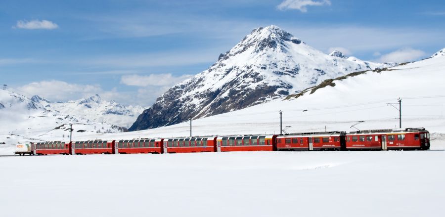 Train crossing the Bernina Pass
