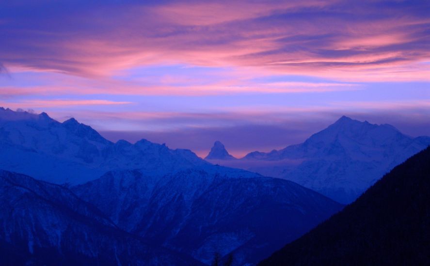 Sunset on the Matterhorn in the Valais region of Switzerland