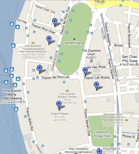 Location map for Saranrom Royal Park in Bangkok