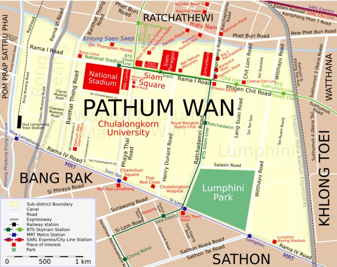 Map of the Pathum Wan District in Bangkok