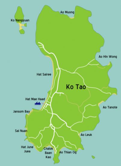 Map of Koh Tao in Southern Thailand