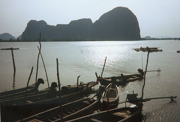Fishing Boats at Ko Panyi in Phang Nga Bay in Southern Thailand