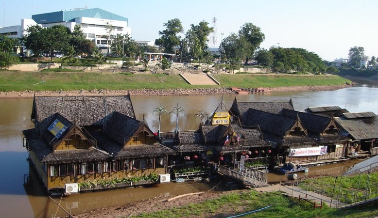 Floating restaurant on Nan River in Phitsanulok in Northern Thailand