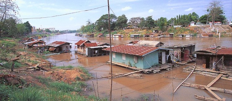 Houseboats on Nan River in Phitsanulok in Northern Thailand