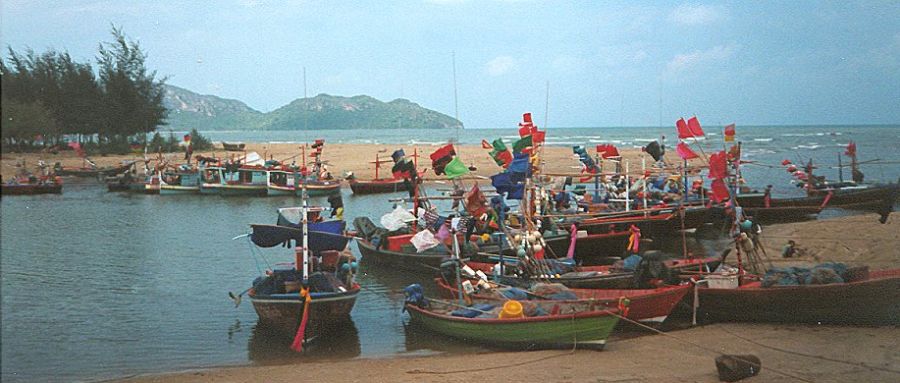 Boats of Fishing Fleet in sheltered bay at Prachuap Kiri Khan