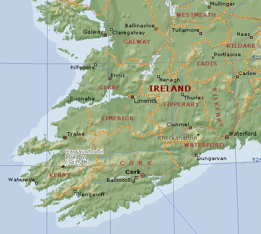 Location Map for Carrauntoohill in Macgillycuddy Reeks