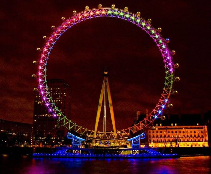The London Eye - illuminated in rainbow colours