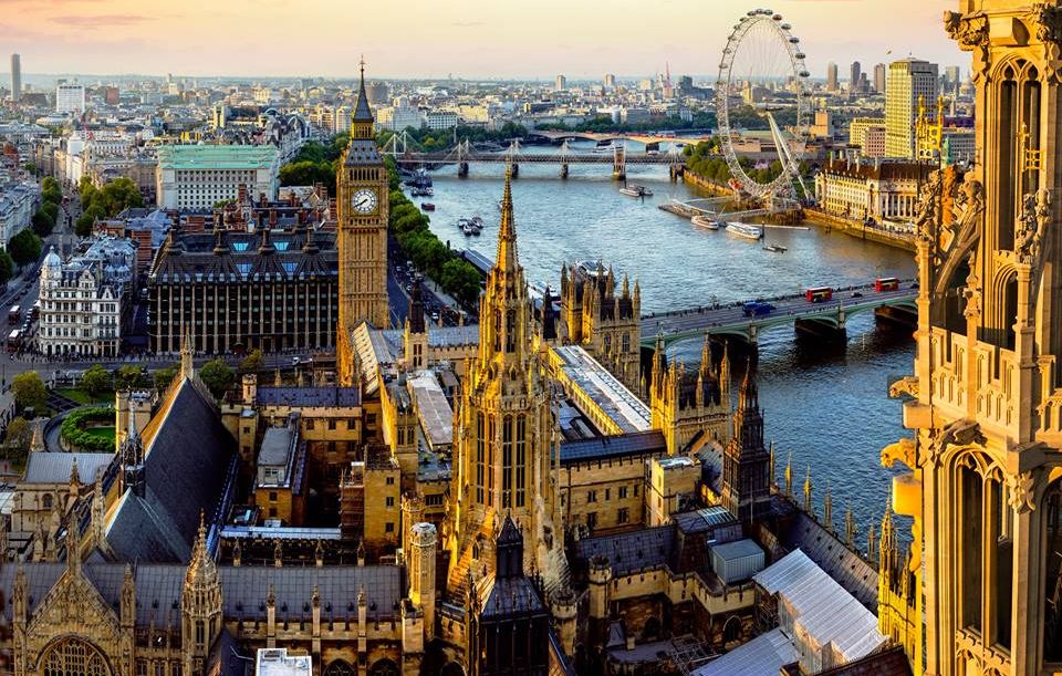 The Houses of Parliament, Big Ben, Westminster Bridge and London Eye