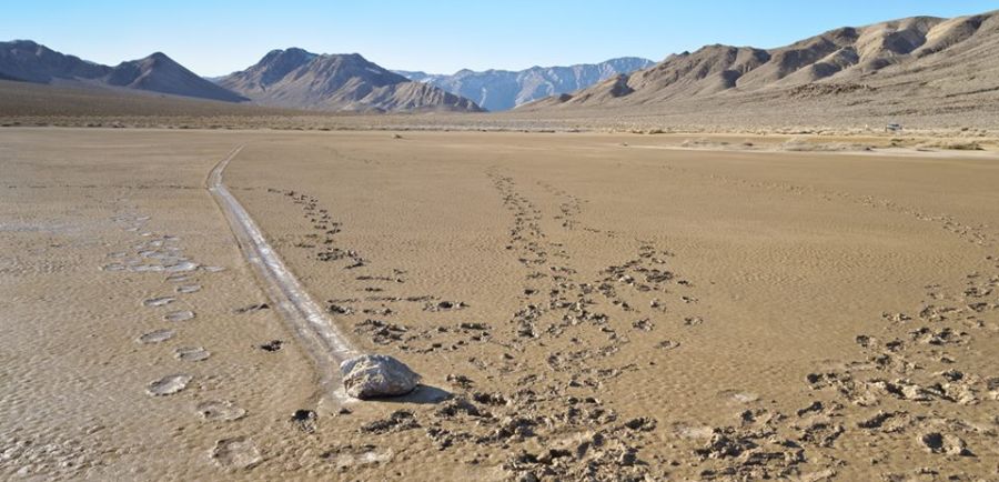 Moving Rocks on the "Race Track" on salt pans in Death Valley