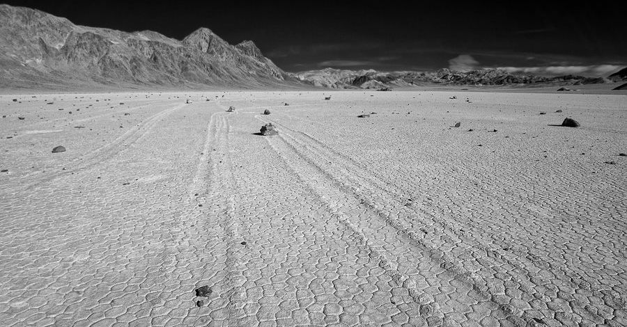 Moving Rocks on the "Race Track" on salt pans in Death Valley